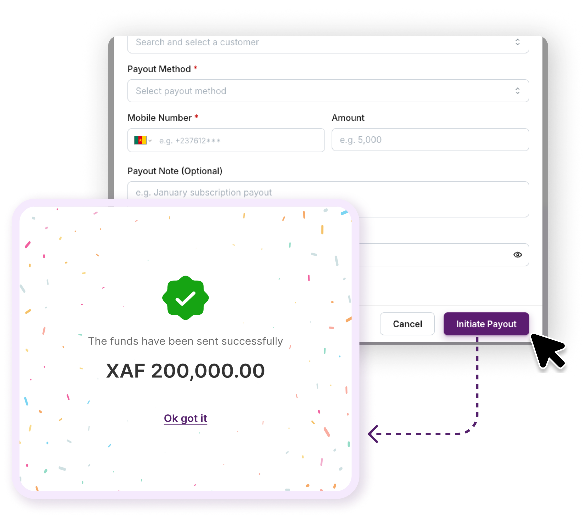 MooniePay payout flow